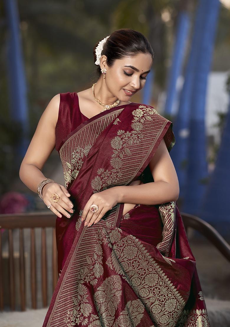 Red Jacquard Banarasi Silk Saree Set