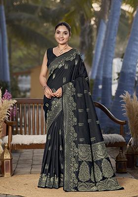 Black Jacquard Banarasi Silk Saree Set