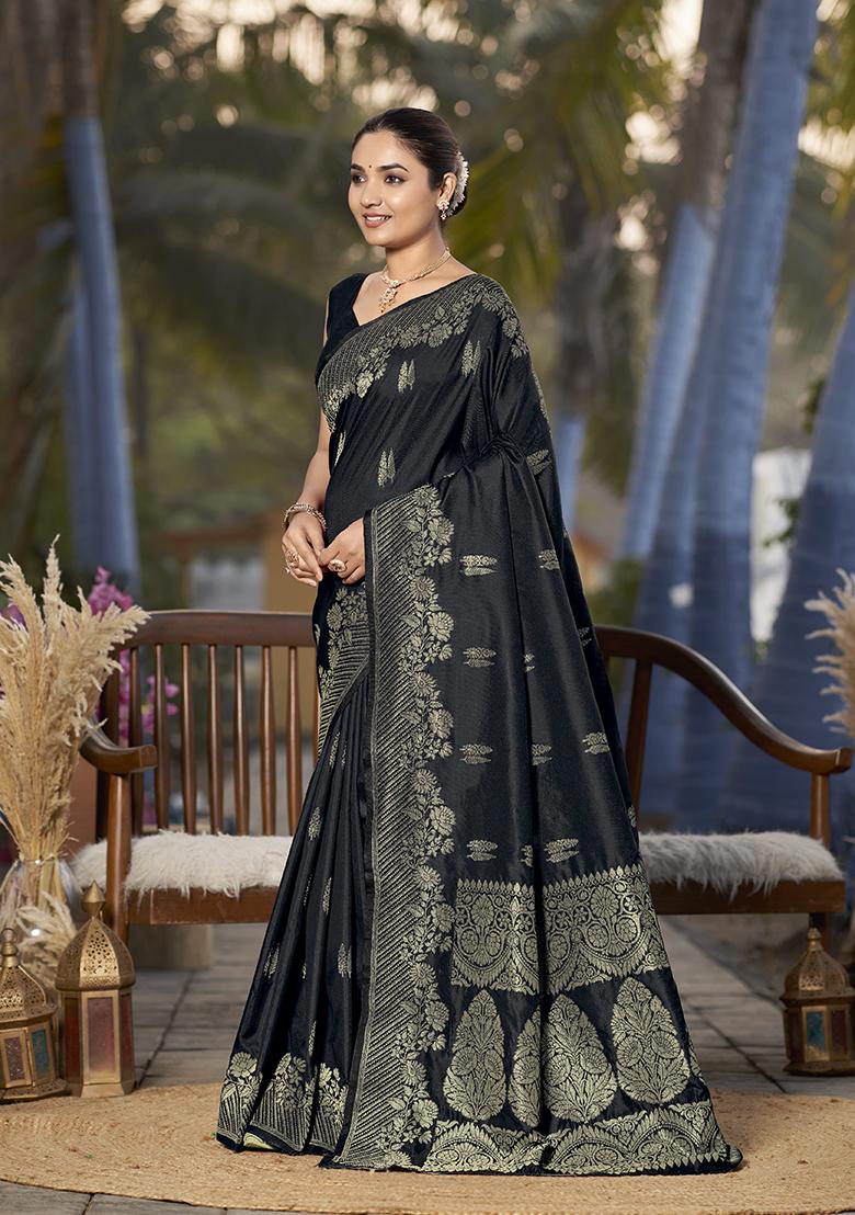 Black Jacquard Banarasi Silk Saree Set