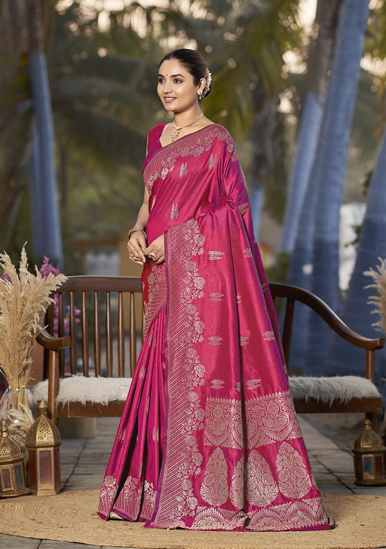Pink Jacquard Banarasi Silk Saree Set