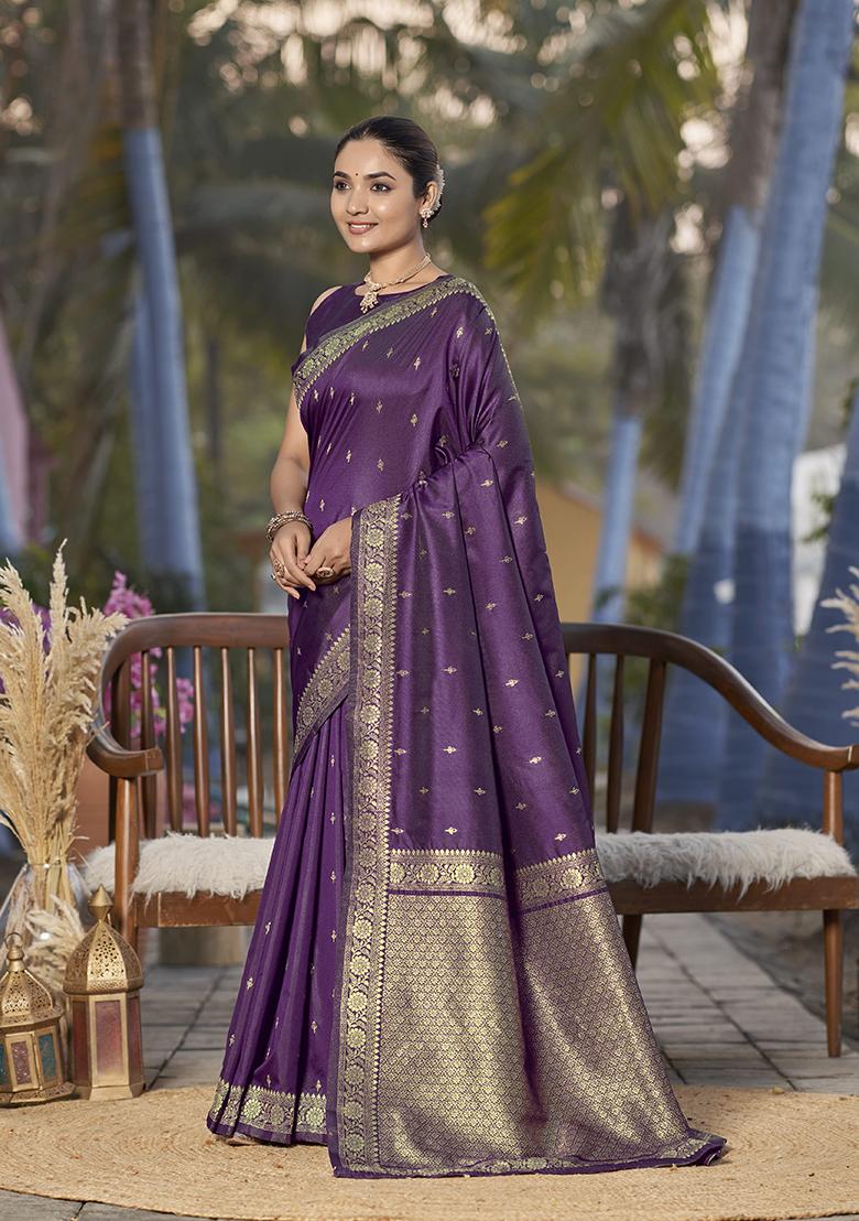 Purple Jacquard Banarasi Silk Saree Set