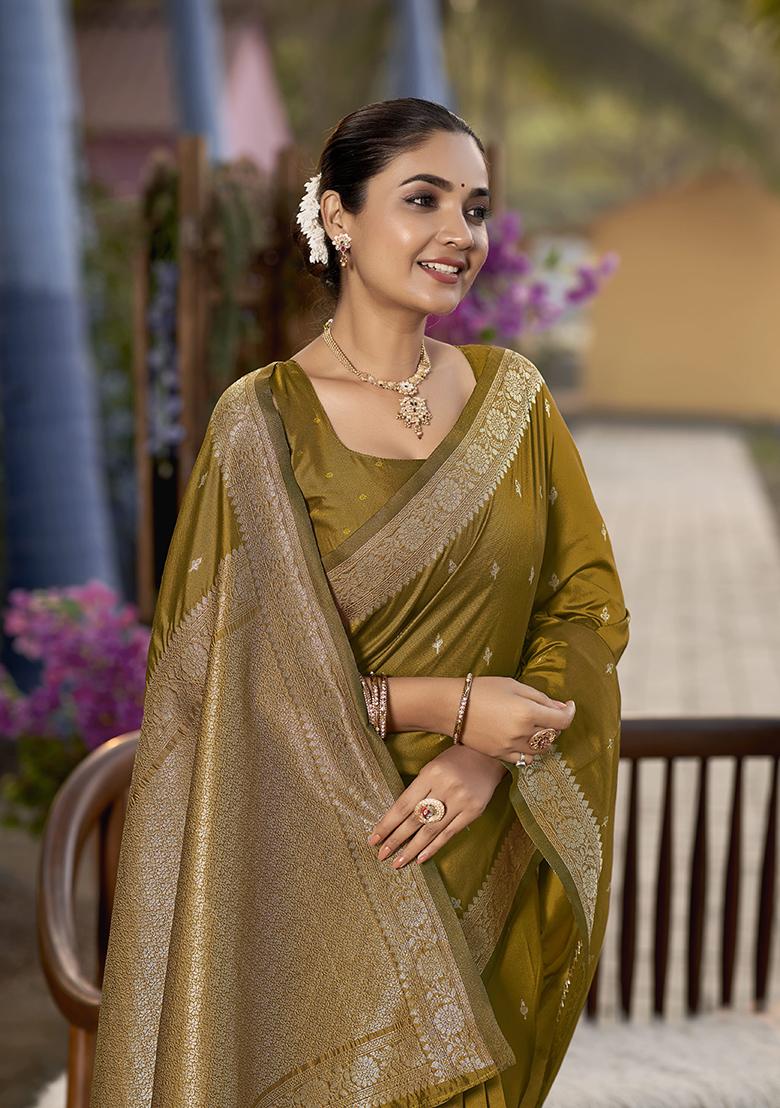 Yellow Jacquard Banarasi Silk Saree Set