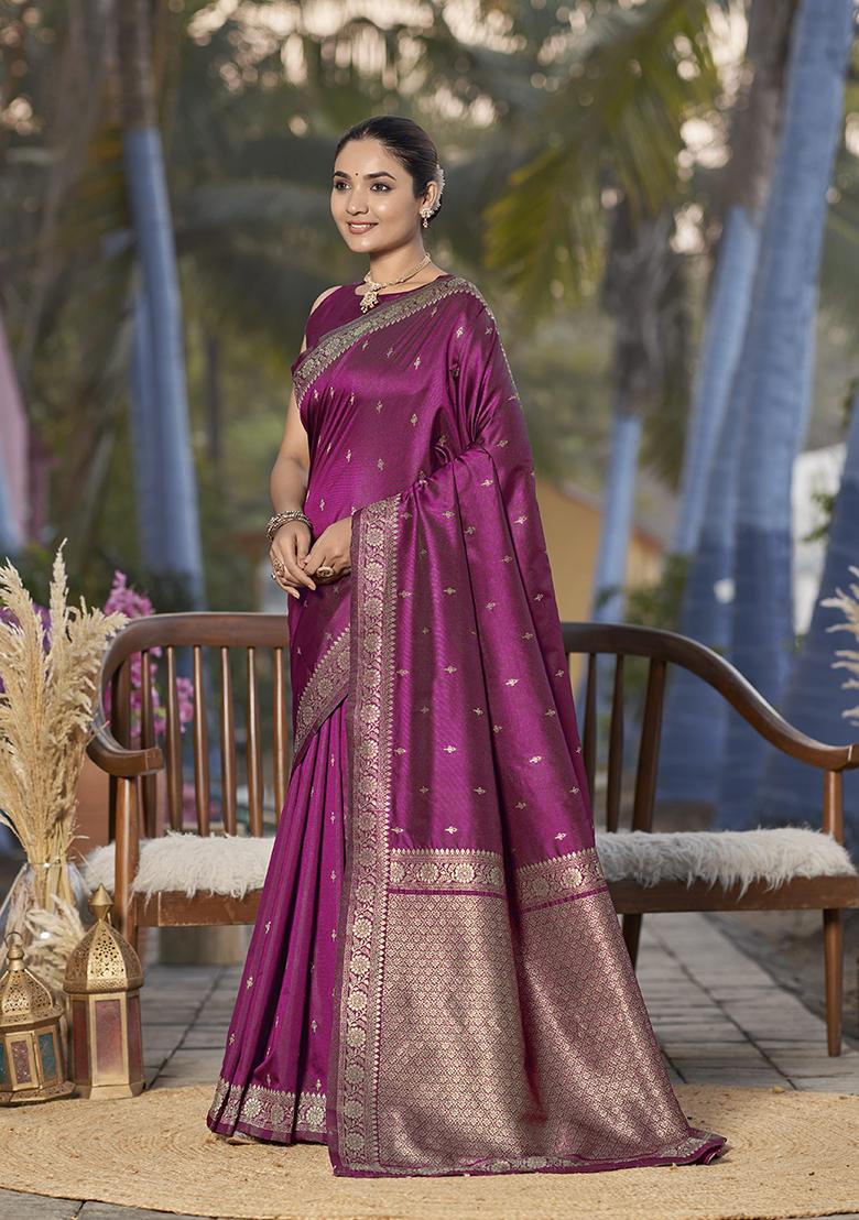 Purple Jacquard Banarasi Silk Saree Set