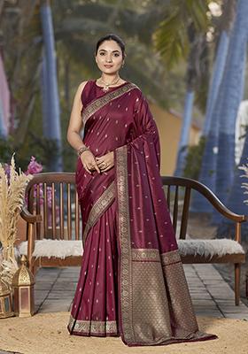 Red Jacquard Banarasi Silk Saree Set
