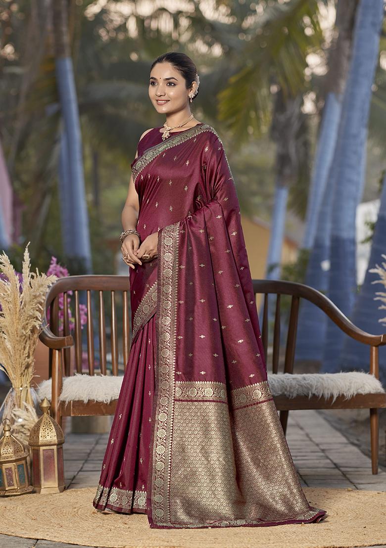 Red Jacquard Banarasi Silk Saree Set