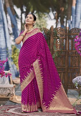 Pink Jacquard Banarasi Silk Saree Set