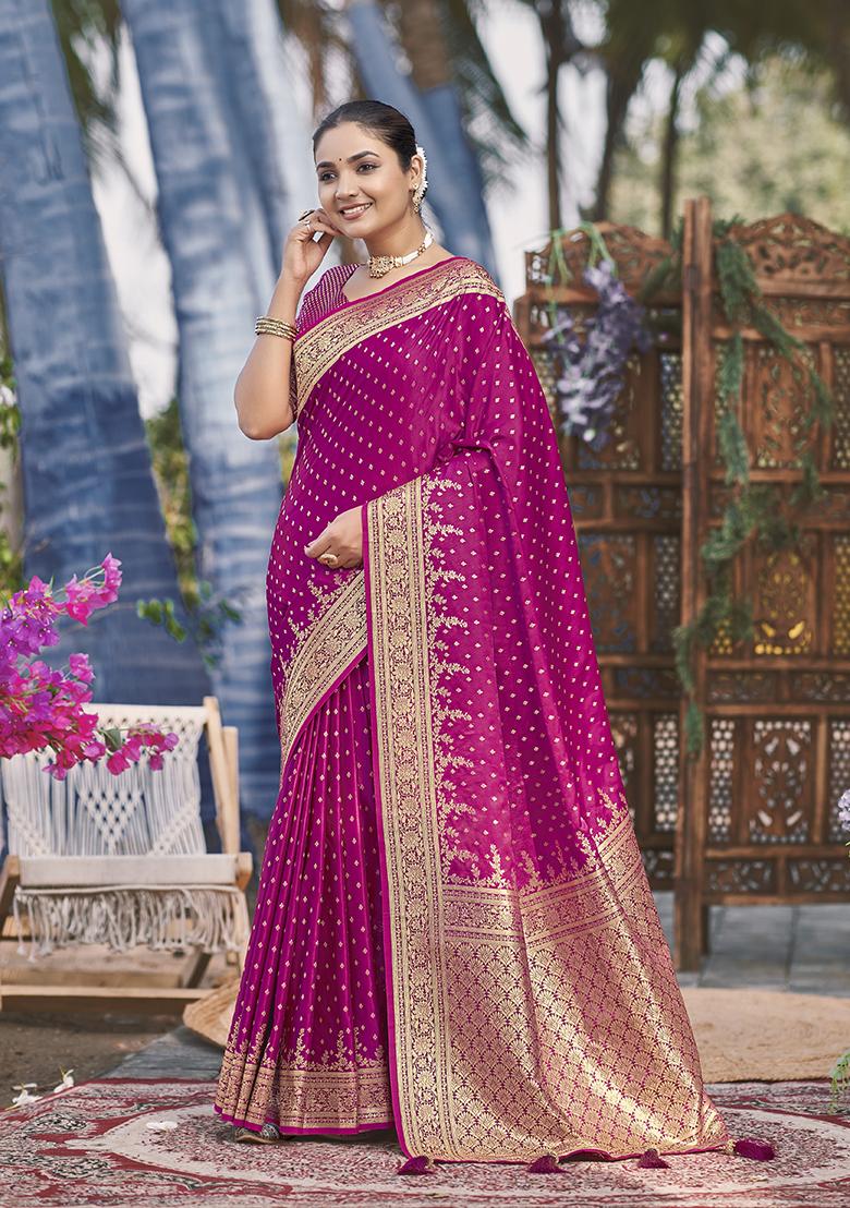 Pink Jacquard Banarasi Silk Saree Set