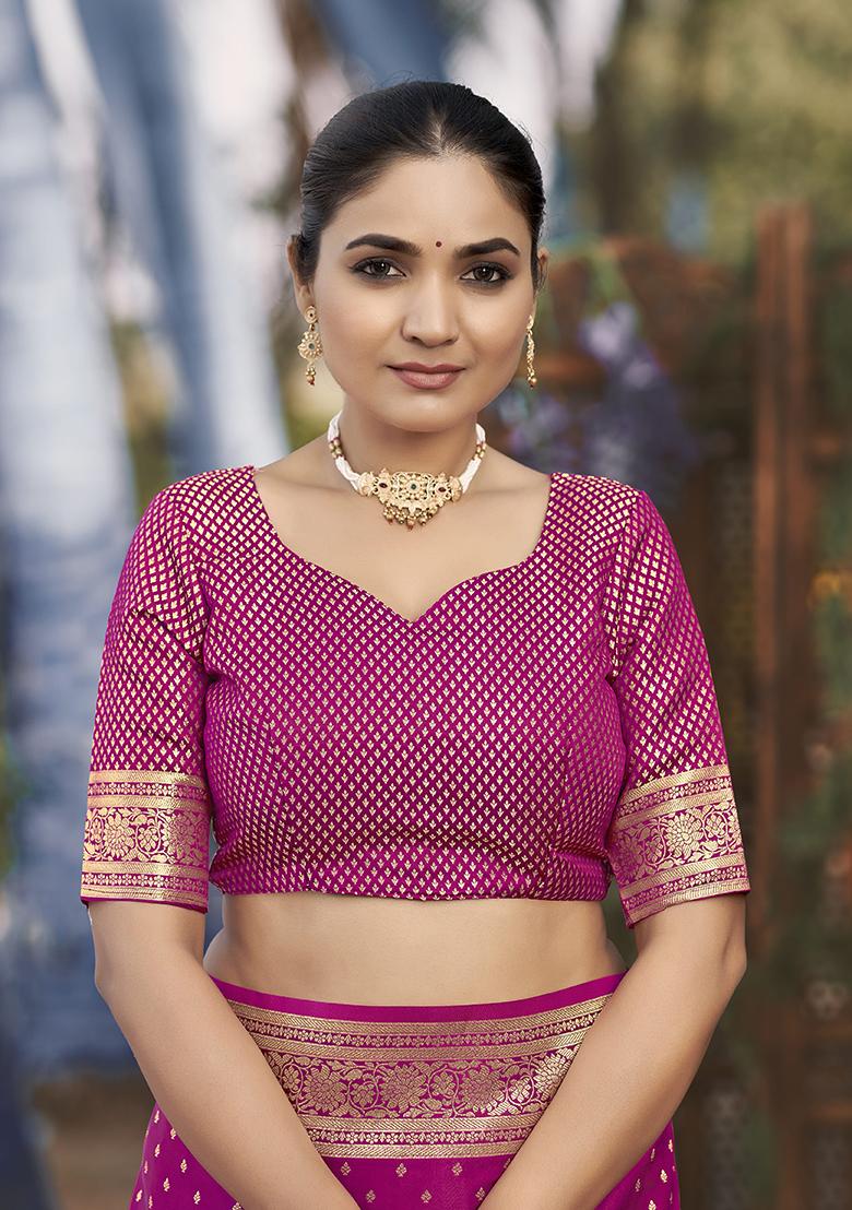 Pink Jacquard Banarasi Silk Saree Set