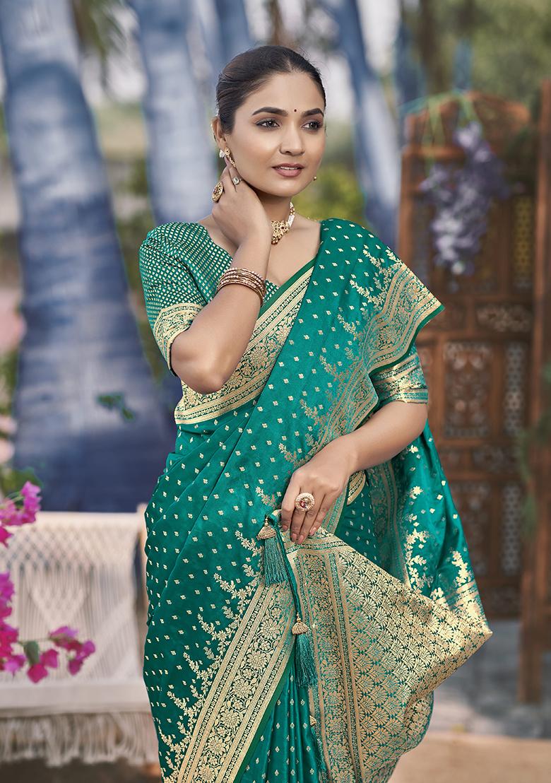 Green Jacquard Banarasi Silk Saree Set