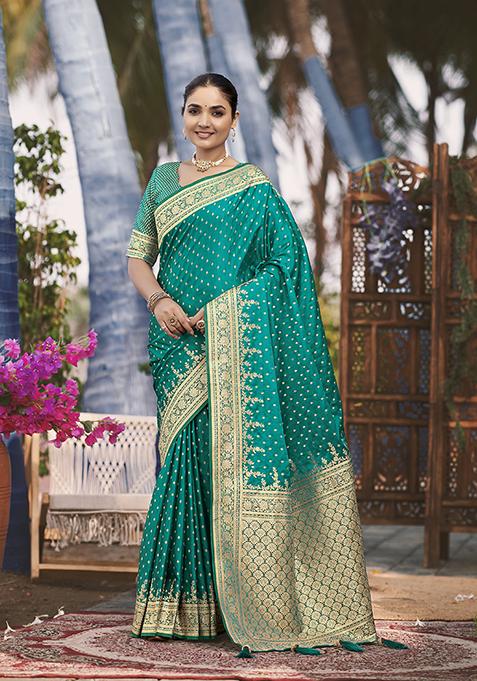 Green Jacquard Banarasi Silk Saree Set
