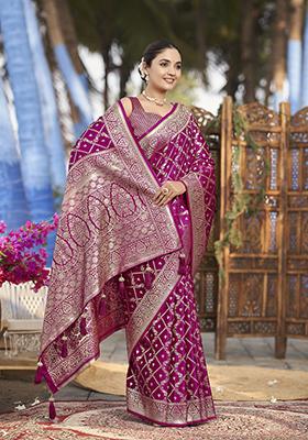 Pink Jacquard Banarasi Silk Saree Set