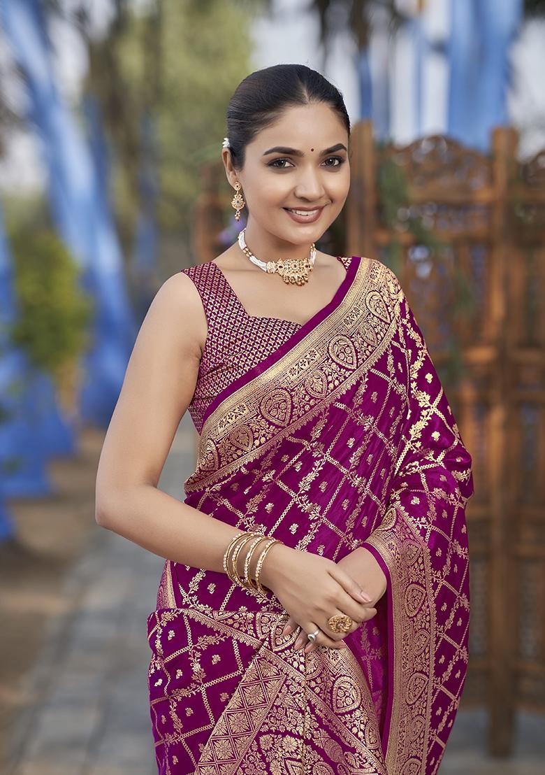 Pink Jacquard Banarasi Silk Saree Set