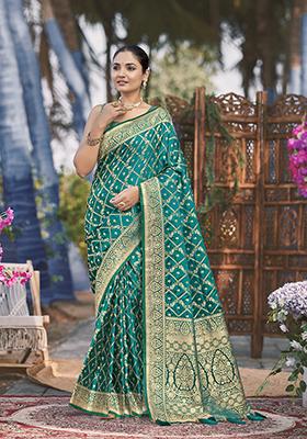 Green Jacquard Banarasi Silk Saree Set