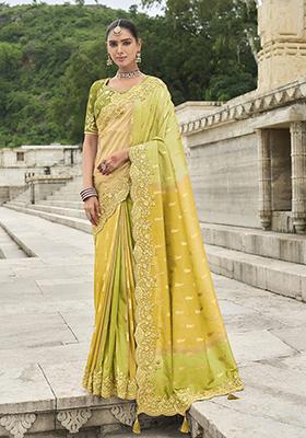 Green Embroidered Silk Saree Set
