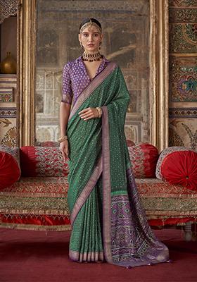 Green Embroidered Silk Saree Set