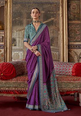 Magenta Pink Embroidered Silk Saree Set