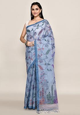 Blue Jamdani Cotton Saree (Without Blouse)