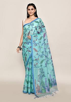 Sea Green Jamdani Cotton Saree (Without Blouse)