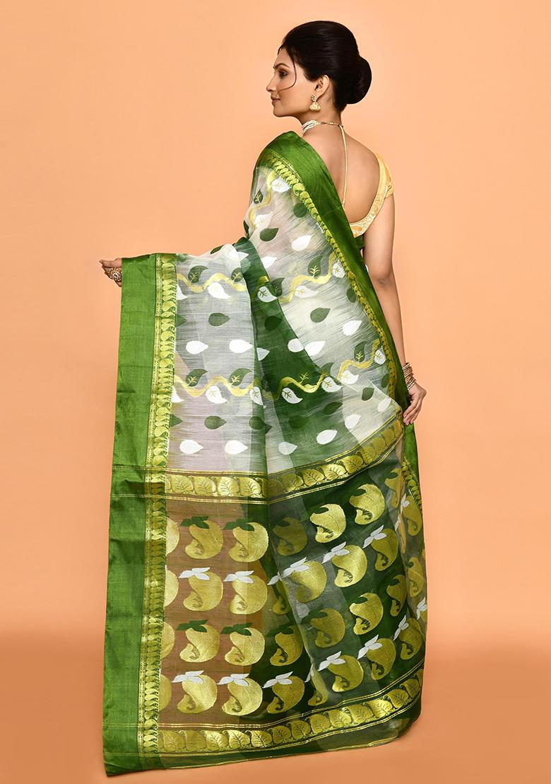 Off White Zari Work Cotton Saree (Without Blouse)
