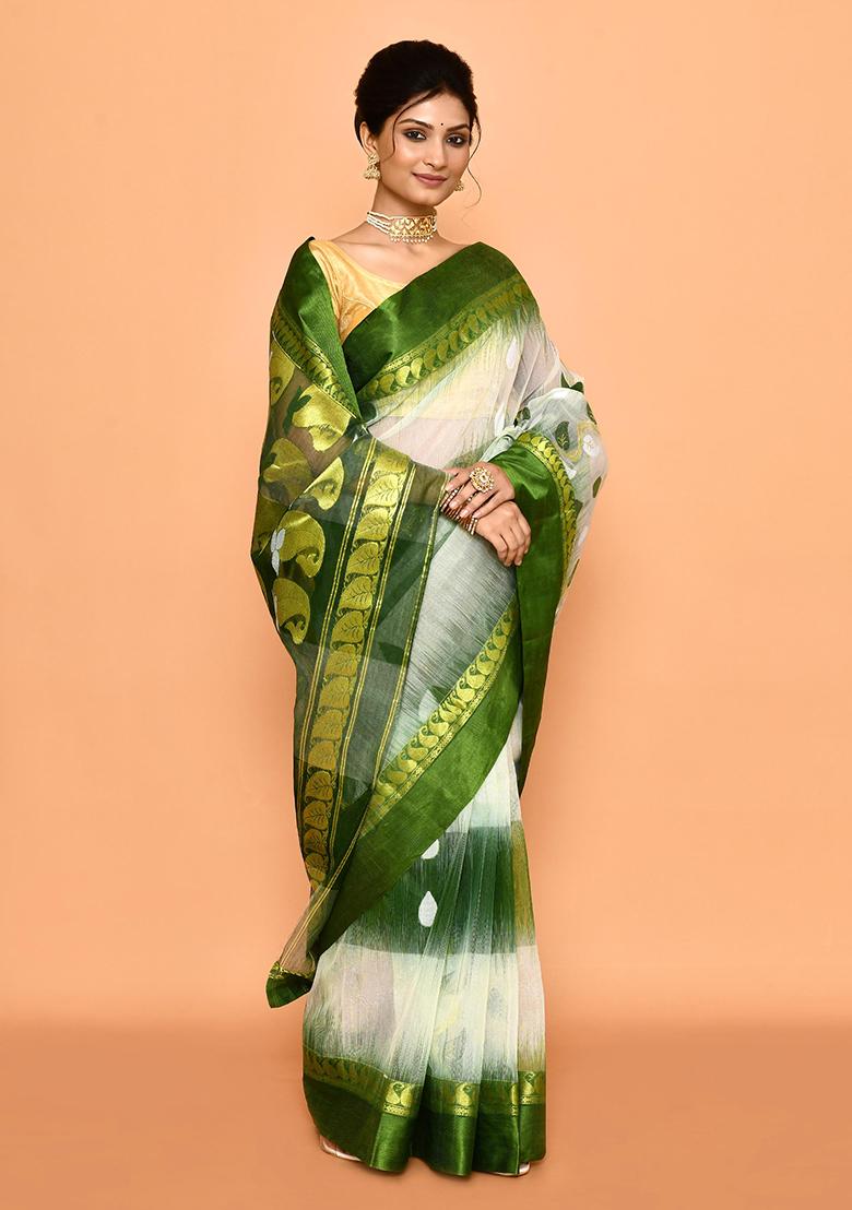 Off White Zari Work Cotton Saree (Without Blouse)