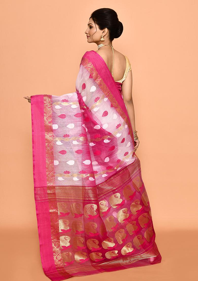 Off White Zari Work Cotton Saree (Without Blouse)