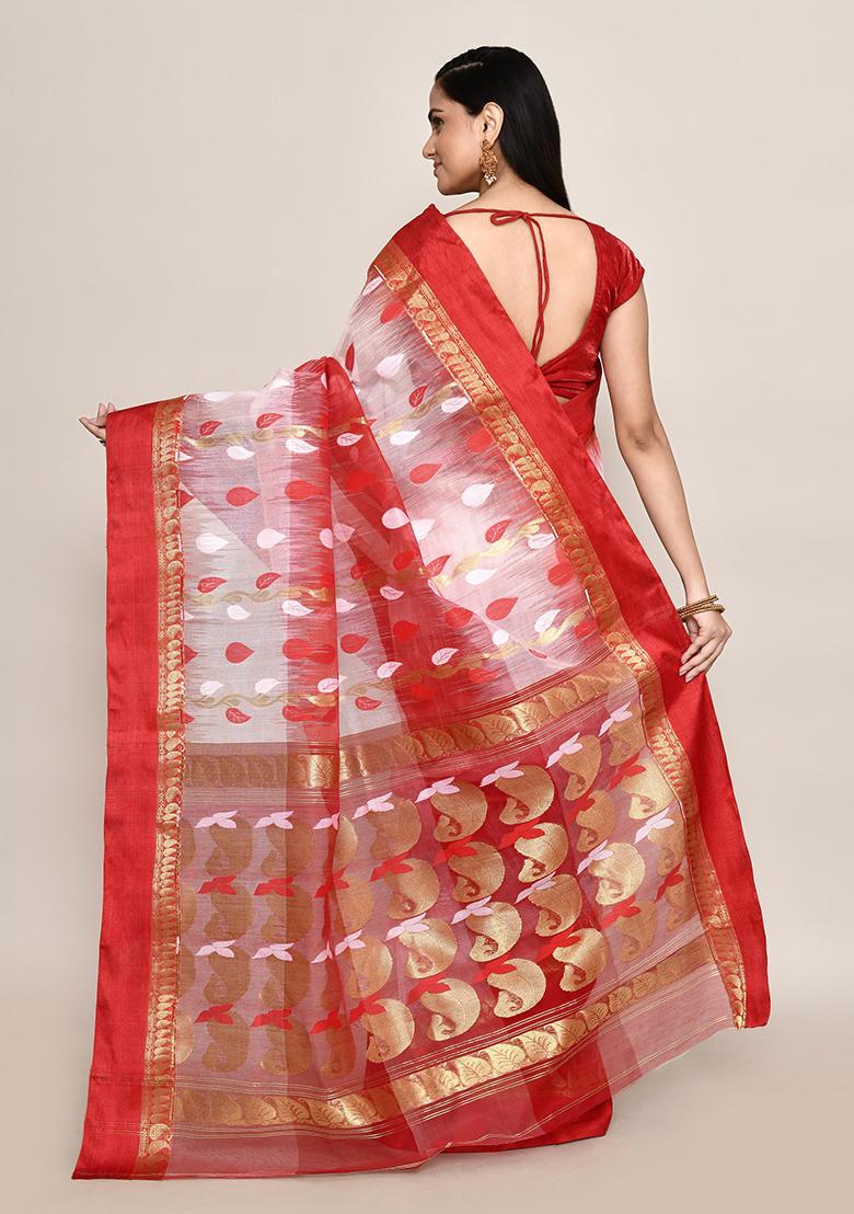 Off White Zari Work Cotton Saree (Without Blouse)