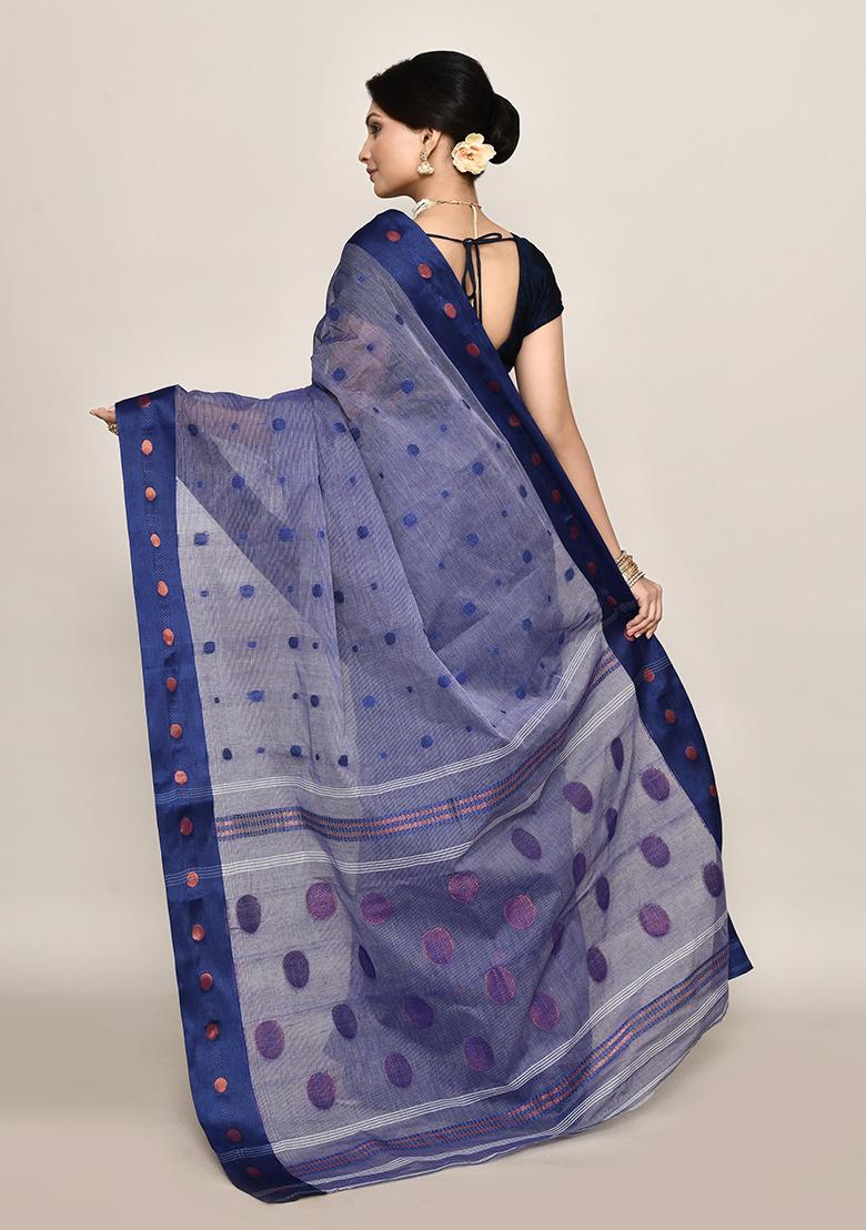 Blue Zari Work Cotton Saree (Without Blouse)