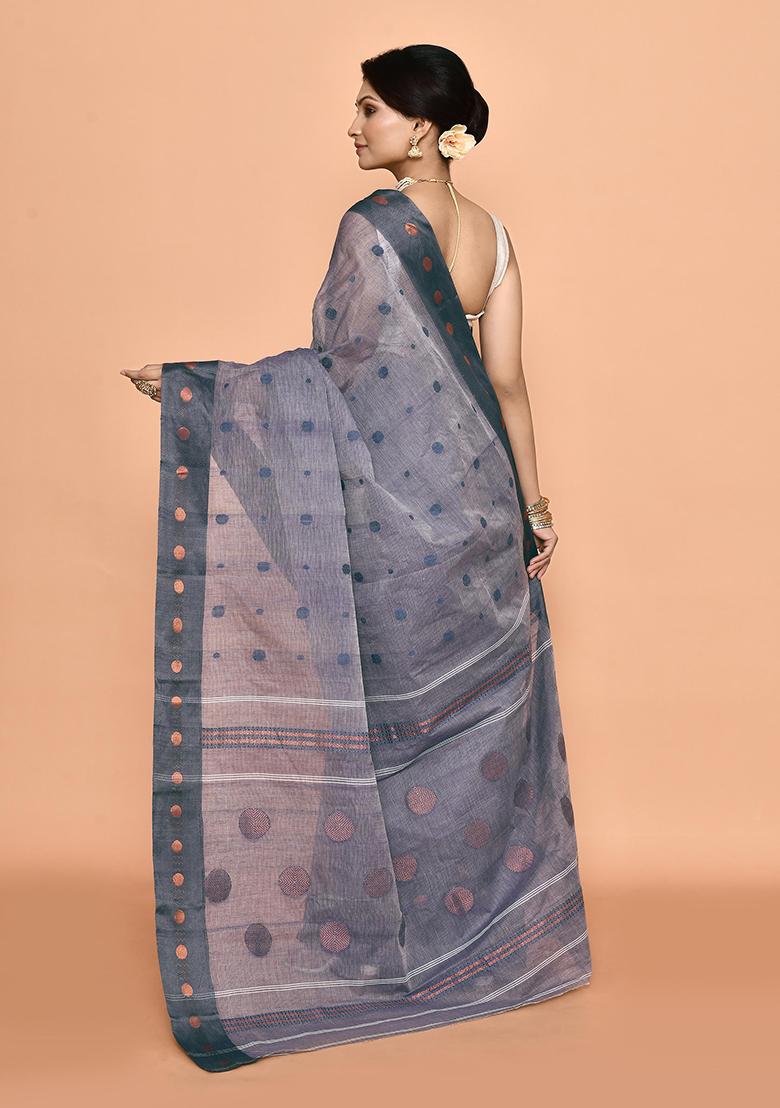 Grey Zari Work Cotton Saree (Without Blouse)