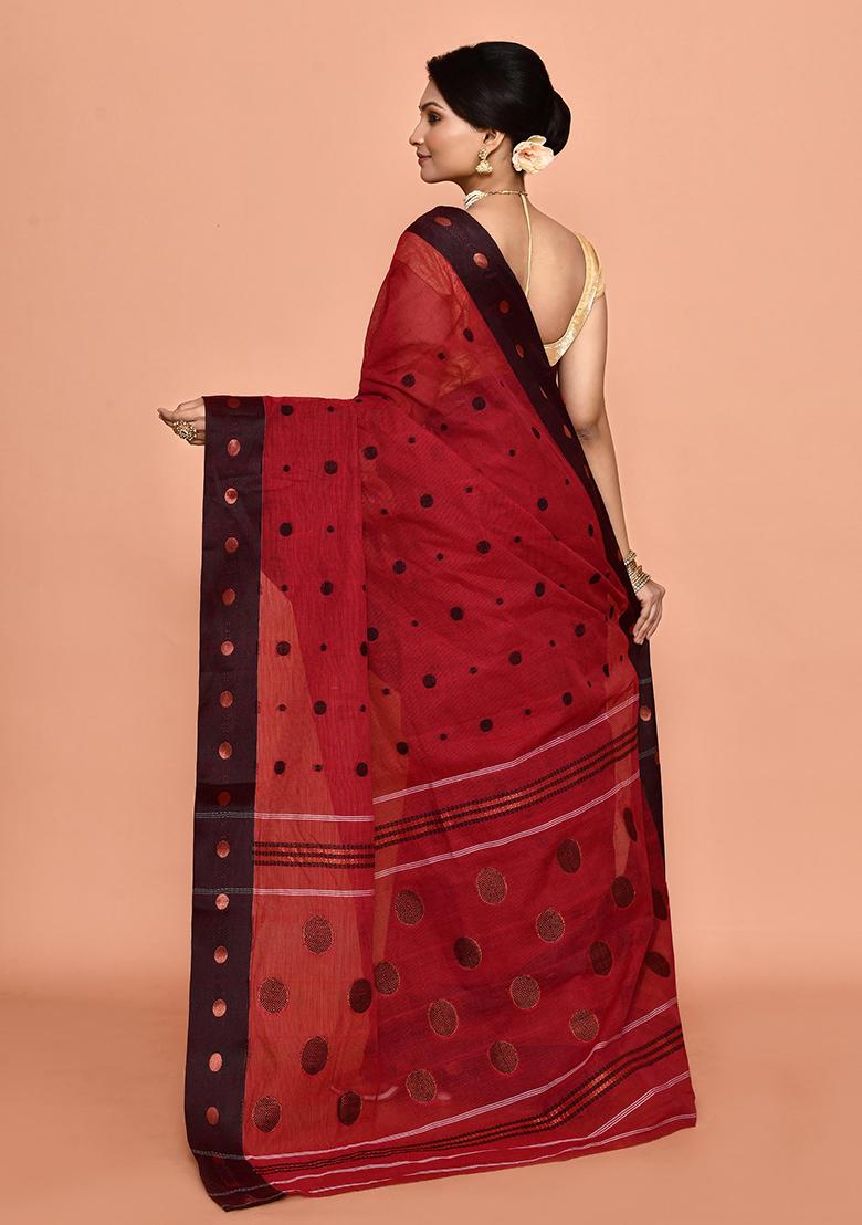 Maroon Zari Work Cotton Saree (Without Blouse)
