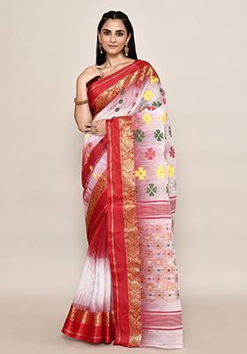 Multicolour Zari Work Cotton Saree (Without Blouse)