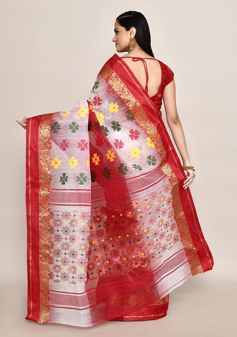 Multicolour Zari Work Cotton Saree (Without Blouse)