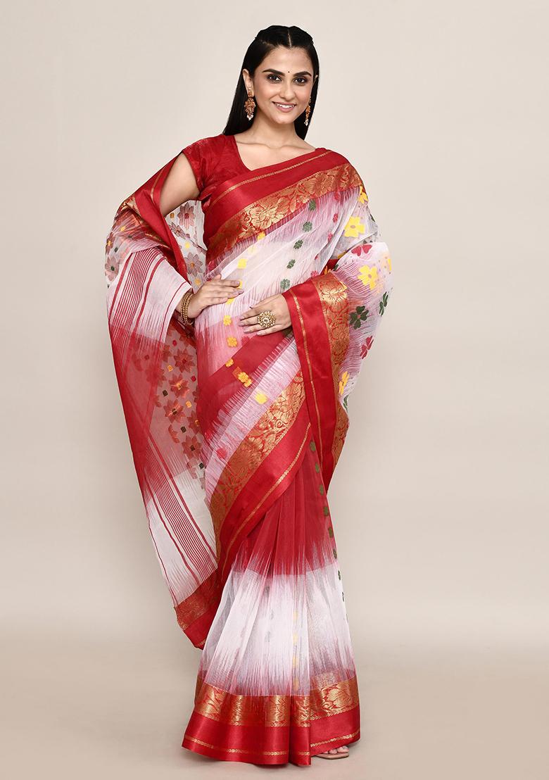 Multicolour Zari Work Cotton Saree (Without Blouse)