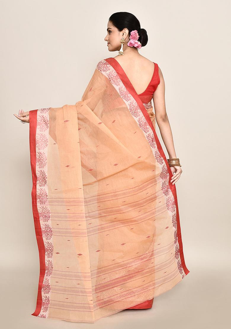 Beige Buti Work Cotton Saree (Without Blouse)