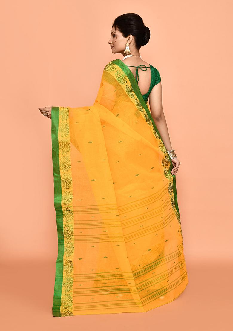Yellow Buti Work Cotton Saree (Without Blouse)