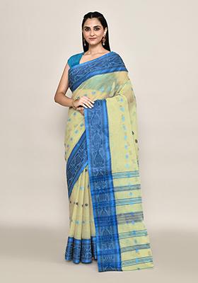 Beige Buti Work Cotton Saree (Without Blouse)