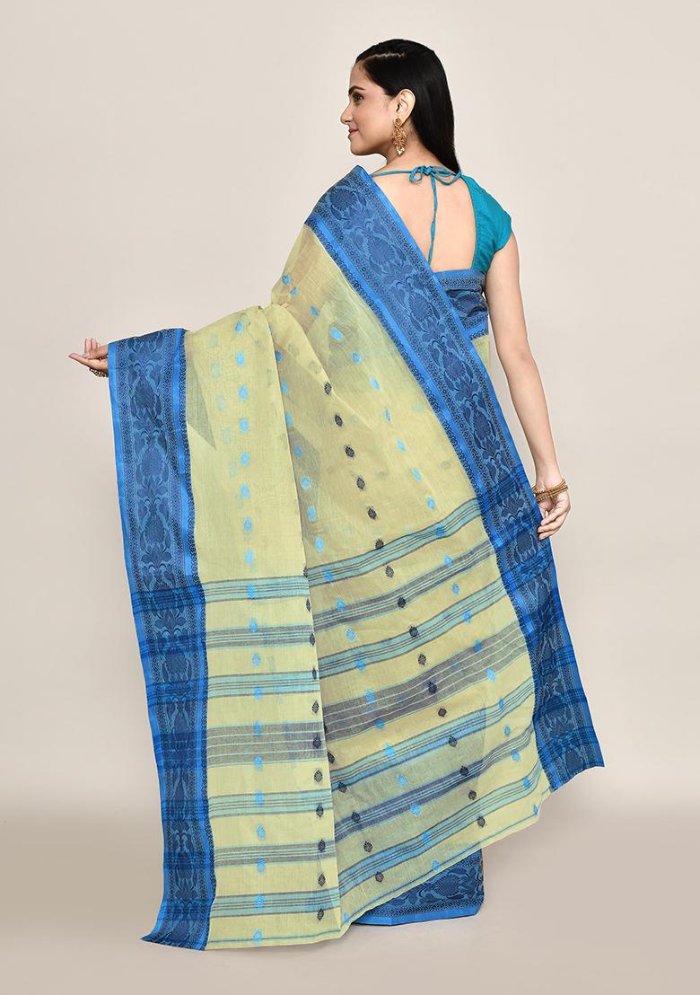 Beige Buti Work Cotton Saree (Without Blouse)