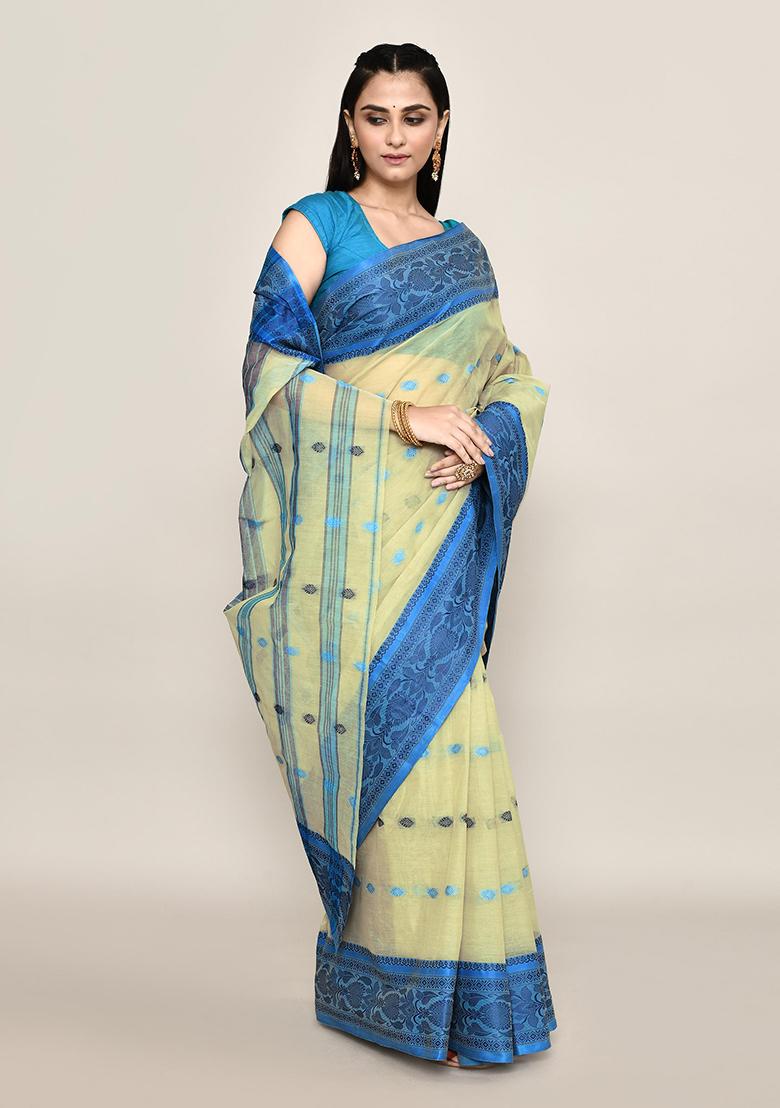 Beige Buti Work Cotton Saree (Without Blouse)