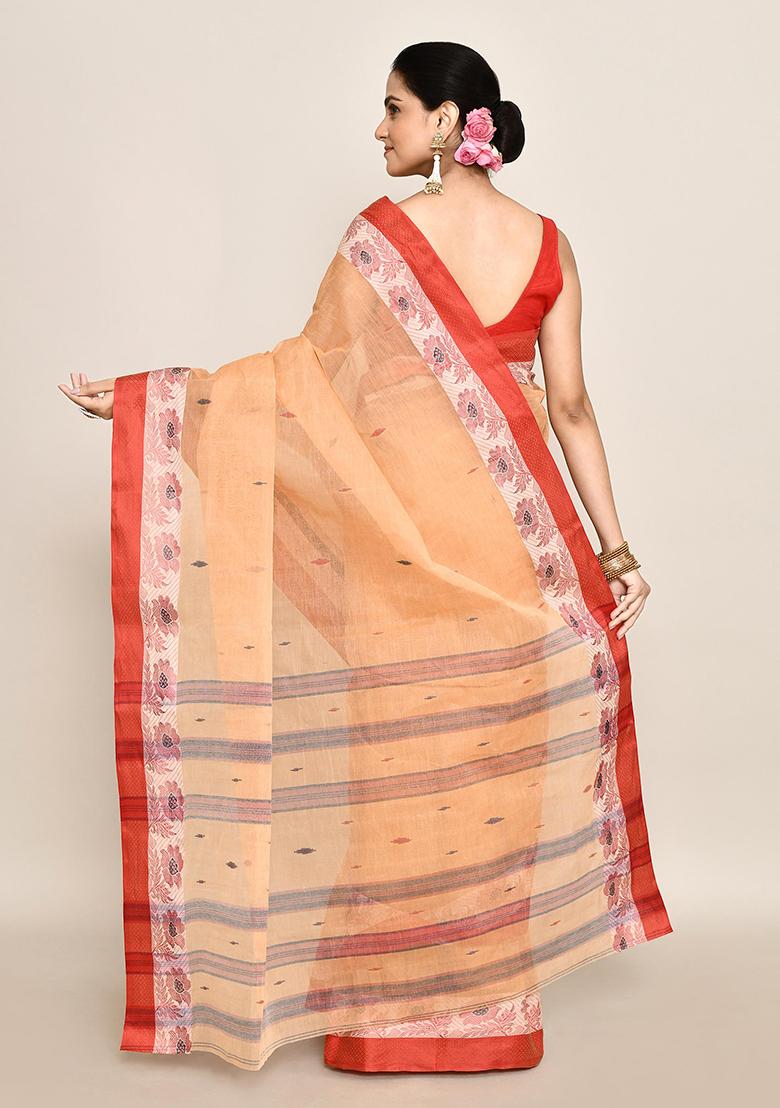 Beige Buti Work Cotton Saree (Without Blouse)