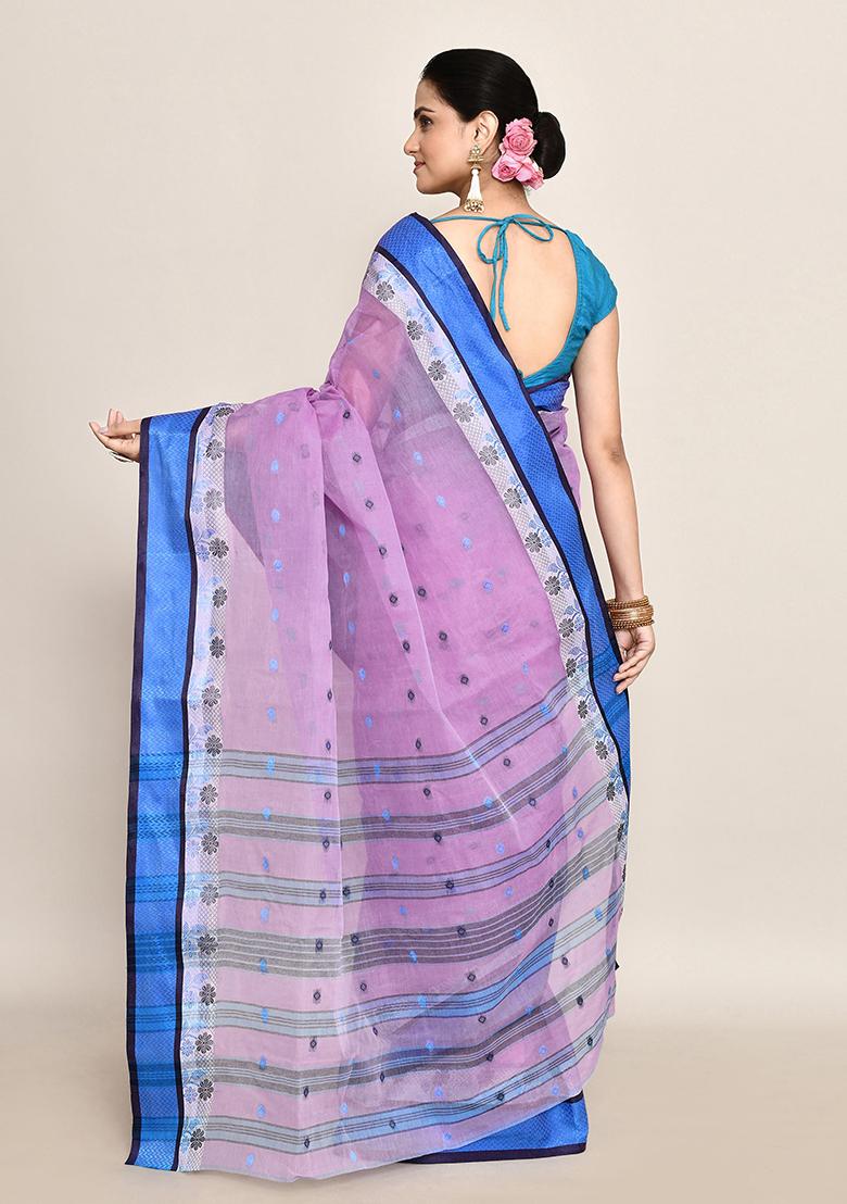 Lavender Buti Work Cotton Saree (Without Blouse)