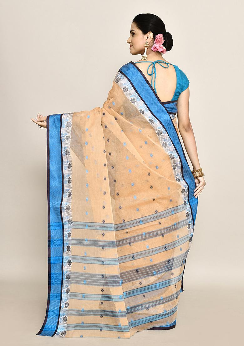 Beige Buti Work Cotton Saree (Without Blouse)