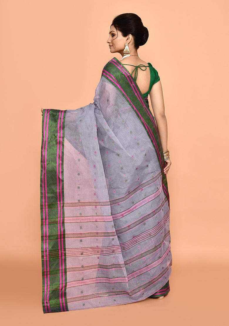 Mauve Purple Buti Work Cotton Saree (Without Blouse)