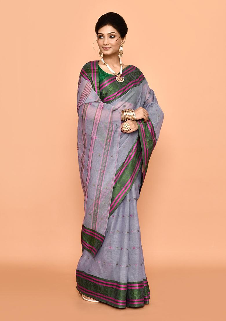 Mauve Purple Buti Work Cotton Saree (Without Blouse)