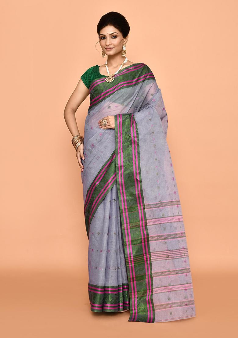 Mauve Purple Buti Work Cotton Saree (Without Blouse)