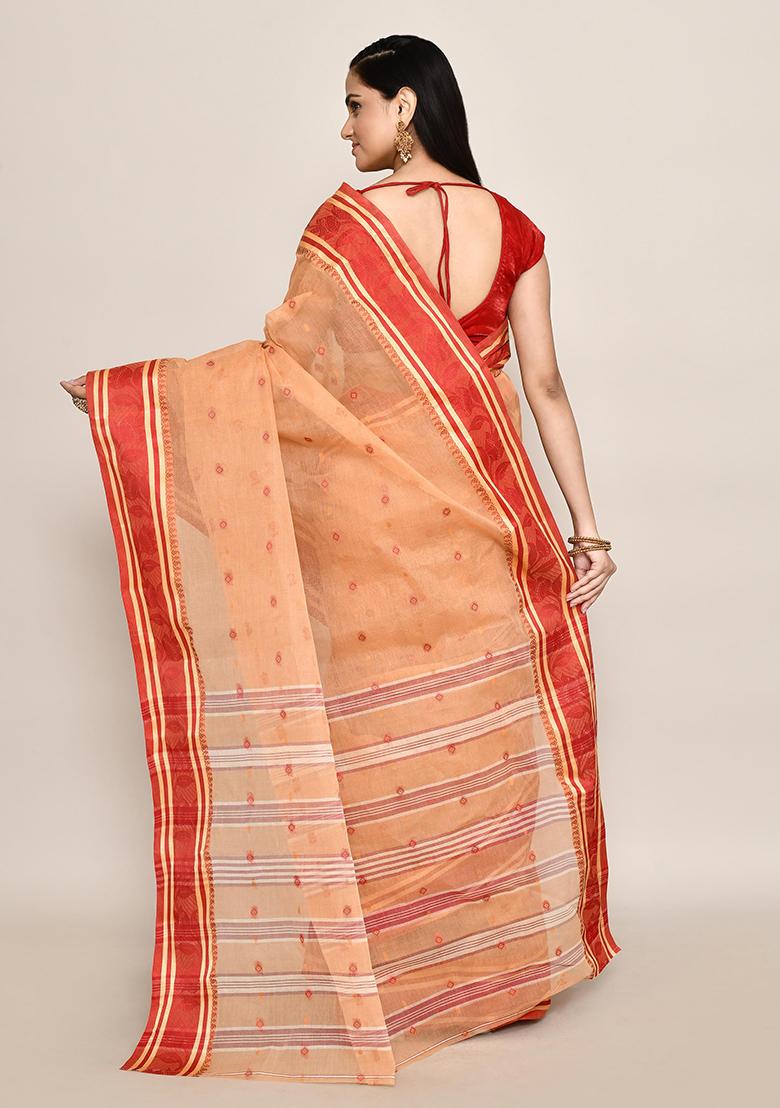 Beige Buti Work Cotton Saree (Without Blouse)