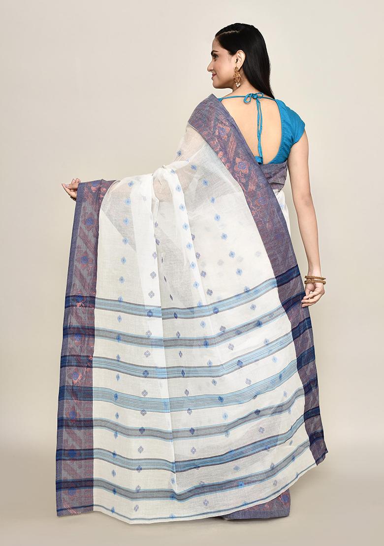 Off White Buti Work Cotton Saree (Without Blouse)