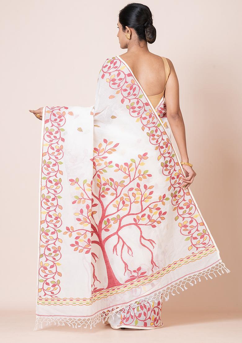 White Jamdani Cotton Saree (Without Blouse)