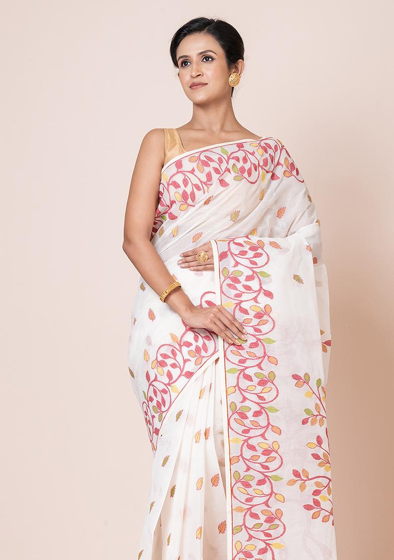 White Jamdani Cotton Saree (Without Blouse)