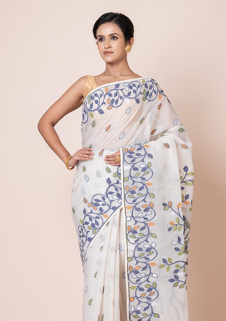 Off White Jamdani Cotton Saree (Without Blouse)