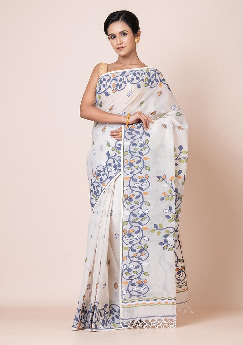 Off White Jamdani Cotton Saree (Without Blouse)