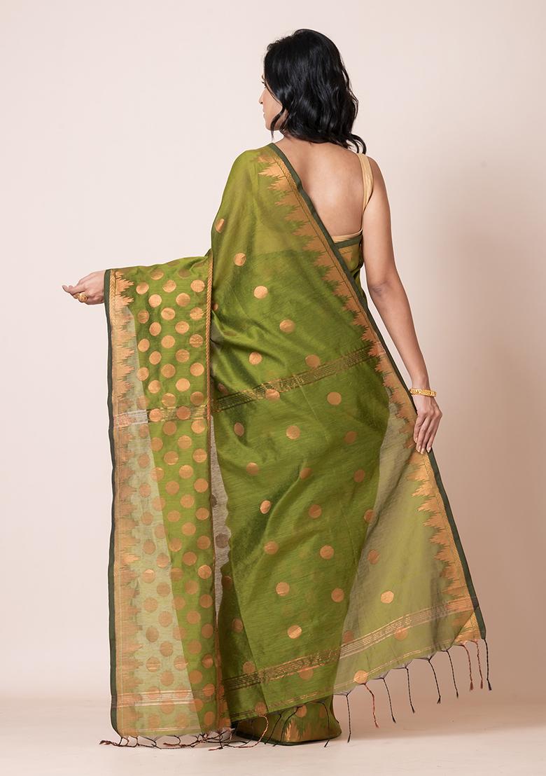 Green Zari Work Cotton Saree Set